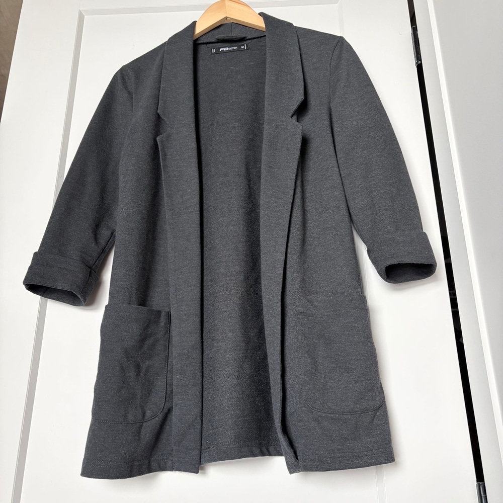 FB Sister Charcoal Grey Open Front Blazer | M | 3/4 Sleeves - Layering